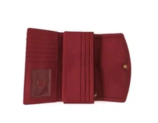 Liz Claiborne Red Tri Fold Wallet Clutch Faux Leather Trendy Small Purse ID Hold