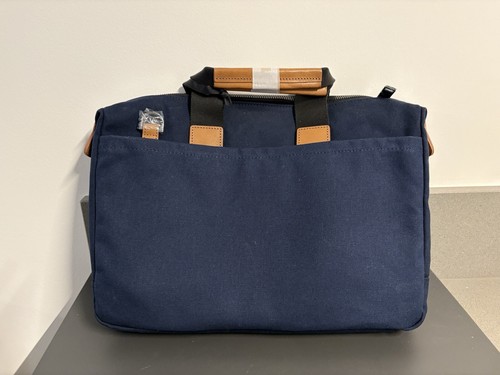 Knomo Fulham 14 inch Laptop Briefcase Navy Canvas NEW - Picture 2 of 16