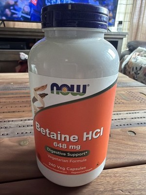 Now Foods Hcl Betaine Digestive Support Supplement 240 Count Vegetarian Capsules