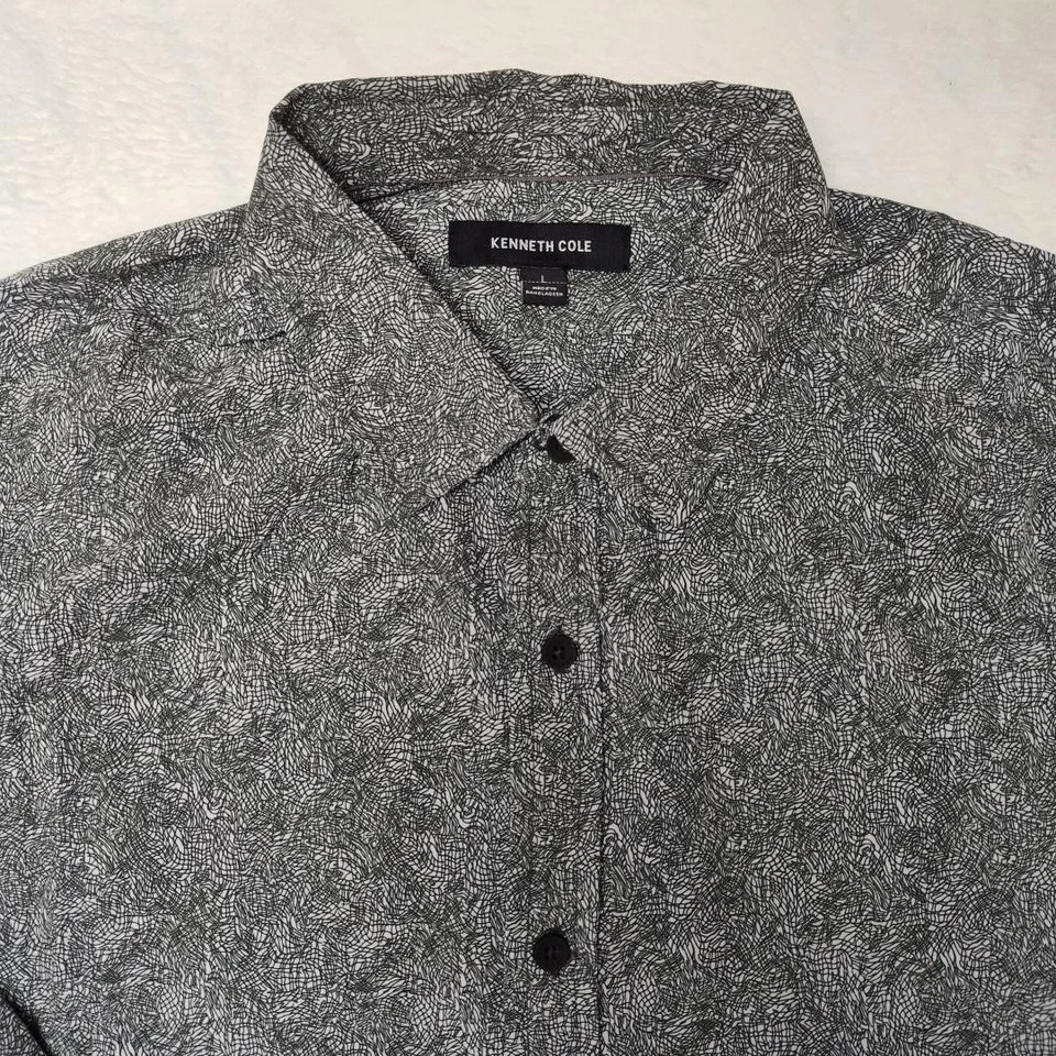 Kenneth Cole Shirt Mens Large Black White Geometric Tech Stretch Button Down - Image 3 of 4