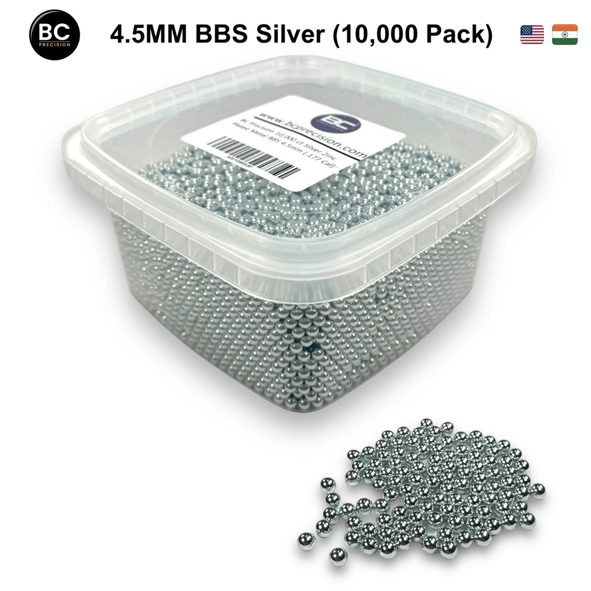 10,000 Silver Zinc Plated Metal BBS 4.5mm (.177 Cal) - Jaxshot (BC