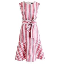 NWT J.Crew Ivory Coral Striped Belted Dress Linen Blend Midi J0498 Elegant Beach
