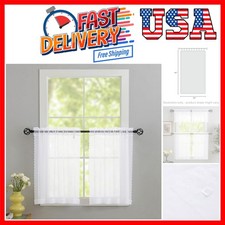 White Sheer Tier Curtains - 30 inch Length, Transparent Half Window Curtains ...