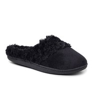NEW Dearfoams SM Faux Fur-Accent Velour Clog Slippers Black 75908