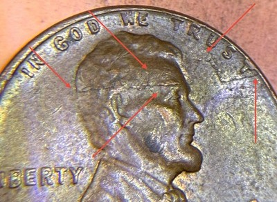 1965 Lincoln Memorial Cent Die Crack Lamination Error Coin