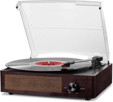 Vinyl Record Player Turntable with Built-in Bluetooth Receiver  2 Stereo Speake