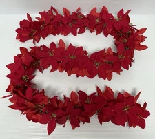 Vtg Red Fabric Velvet Gold Glitter Poinsettia Christmas Chain Link Garland 5FT