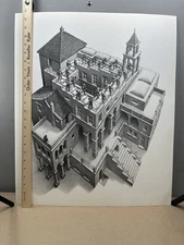 M.C. ESCHER Ascending and Descending Large 24" x 20" x 1/8" Vtg Art PLEASE READ!