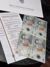 Romania UNCUT BLOCK 4 X 20 lei 2025 UNC ECATERINA TEODOROIU SHEET Envelope COA