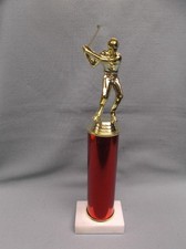 male golf trophy red column white marble base