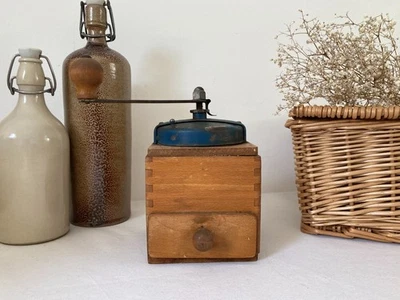 ⚜️ Décoration Ancien Moulin à Café en Bois et Métal Déco Collection Vintage - Photo 1/4