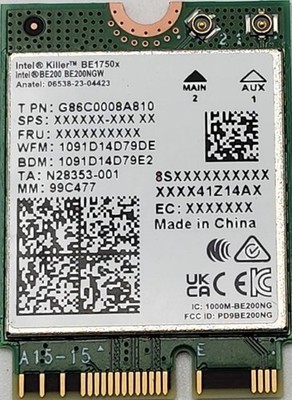 Intel Killer BE200 1750x & BT 5.4 Wi-Fi 7 Card with M.2. pcie Key E Interface