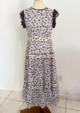 Ann Taylor 2 Leopard Print Ruffle Sleeve Maxi Dress Gray Brown