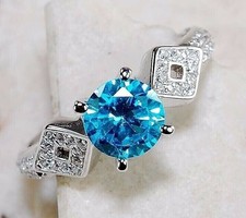 2CT Aquamarine  Topaz 925 Solid Sterling Silver Ring Sz 6 IB2-2