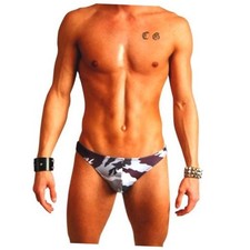 Mens Solid Color Thong Swimsuit X-Large Black Camo