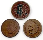 1864, 1879, Indian Cent Lot of 3 1867 Holed Shield Nickel