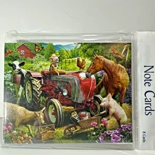 Farm Animal Scene Blank Note Cards Envelopes Set of 8 New Pig Horse Lamb Chicken