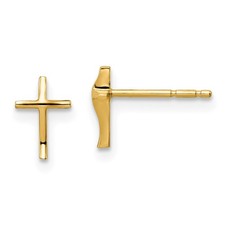 14k Yellow Gold Cross Shape Stud Earrings L 7.8mm