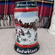 1991 Budweiser Beer Christmas Stein Mug Clydesdales Ceramarte SUSAN SAMSPON
