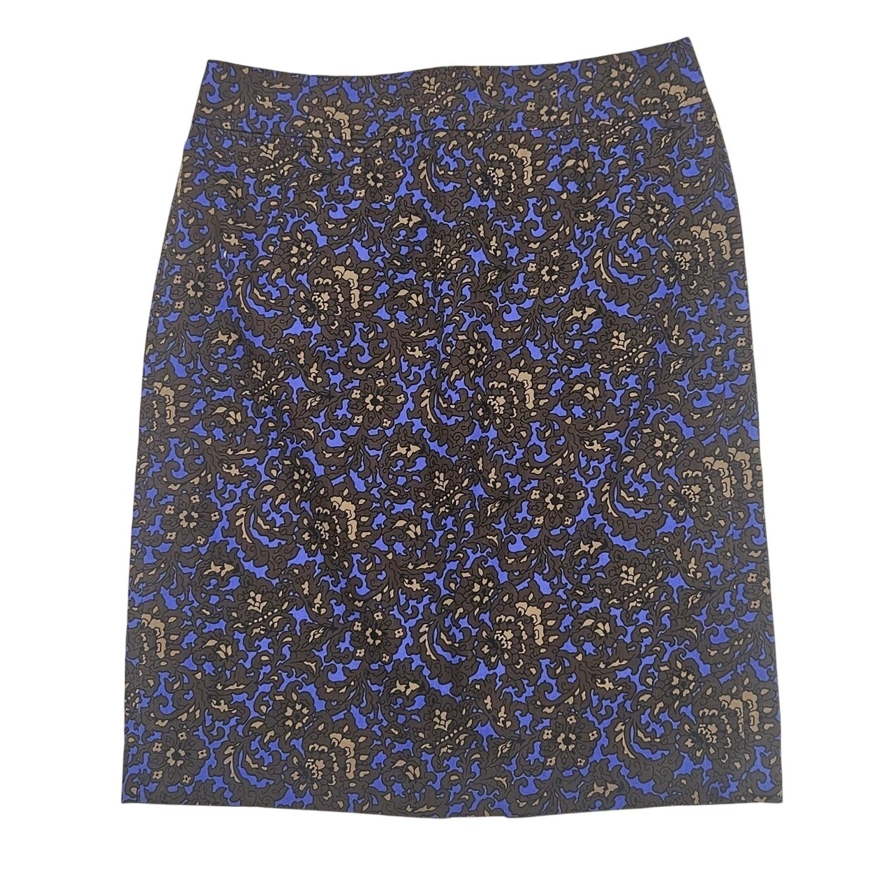 J. Crew Pencil Skirt Women Size 6 Blue Brown Floral Print Lined