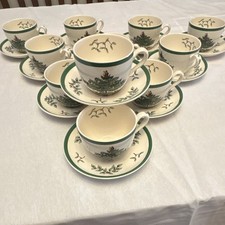 Spode Christmas Tree S3324 England 10 Cups Saucers Sets Vintage Set 20 Pieces