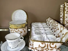 Vintage Noritake Marywood China Retired NEW W Cases 12 Footed Tea Cups Saucers!