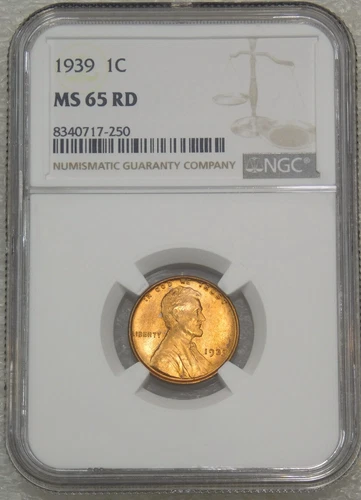 1939 P Lincoln Cent NGC MS65RD Bright Red with Strong Luster Just Graded #B550R
