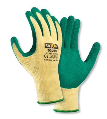 2207 texxor Grobstrick Pflasterhandschuh Polyester gelb/grün 12-144 Paar Gr 7-10