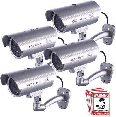Dummy Security Camera, 4 Packs Fake Surveillance Security CCTV Camera System wit
