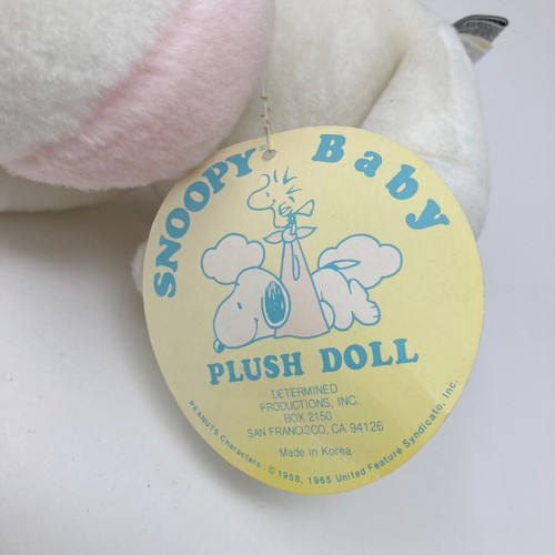 Peanuts Baby Snoopy 8" Pastel Pink Plush & Rattle Ball VTG - Picture 7 of 7