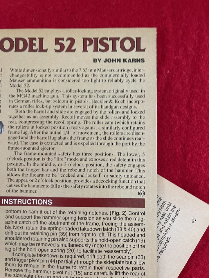 Anuncio impreso pistola modelo 52 vintage 1995 CZ vistas explotadas lista de piezas Foto 3 de 4