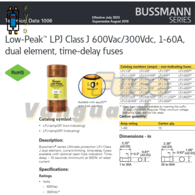 1 Pezzi Bussmann LPJ-5SP (LPJ5SP), Fusibile 5 A 600 V Time Delay - Foto 6