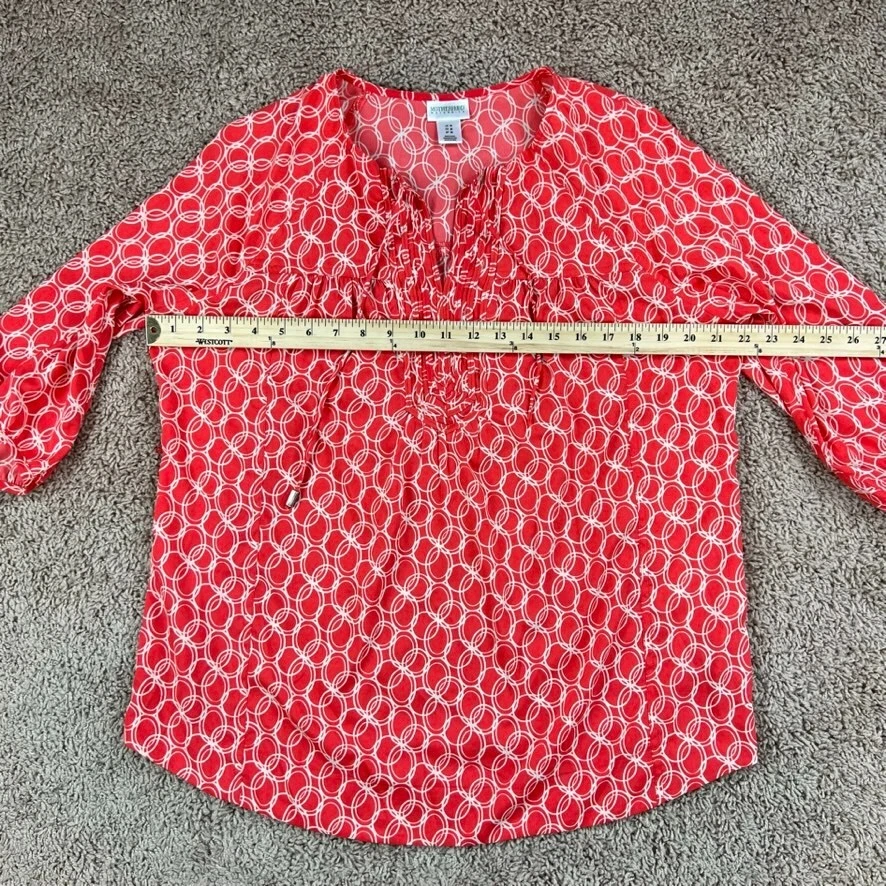 MOTHERHOOD MATERNITY Womens Coral Boho Tunic Top M Notch V-Neck Balloon Sleeve - Image 2 of 4