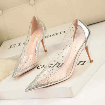Pumps Schuhe silber transparent bequem 7,5 cm elegant Kunstleder 233