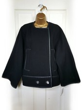 Emilio Pucci Black Virgin Wool Blend Silk Lined Statement Coat, Size 8-12 - Bnwt