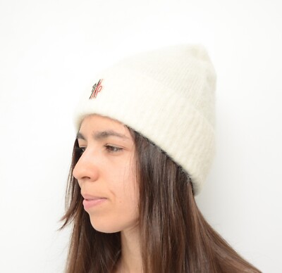 Women's Moncler Grenoble Knit Beanie Hat Ivory Alpaca Wool | eBay