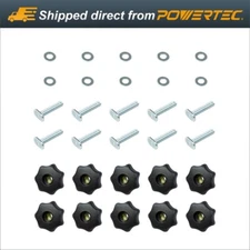 POWERTEC T-Track Knob Kit w/7-Star 5/16 Threaded Knob,Bolts,Washers-10PK (71482)