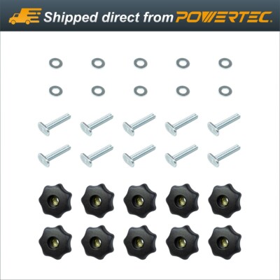POWERTEC T-Track Knob Kit w/7-Star 5/16 Threaded Knob,Bolts,Washers-10PK (71482)