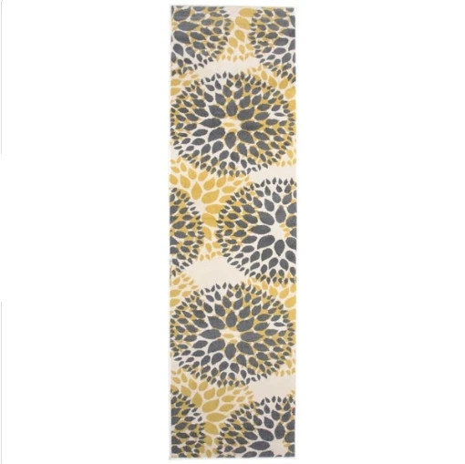 Modern Circles Cream Floral Area Rug Transitional Casual Style 2' x 3' Yellow  - Image 4 of 4