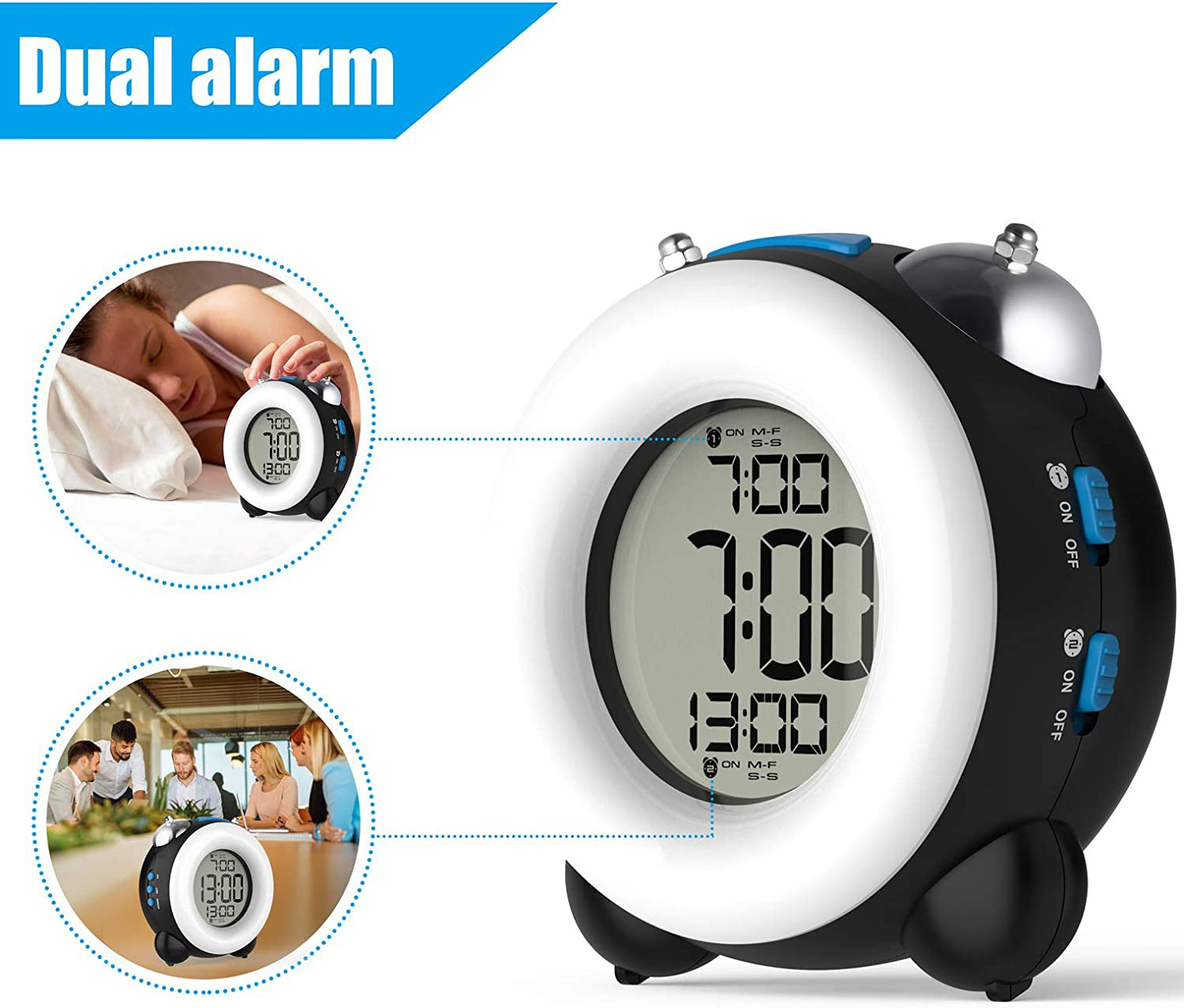 Banne Loud Alarm Clock for Heavy Sleepers with Dual Alarm Night Light Bedside Ba
