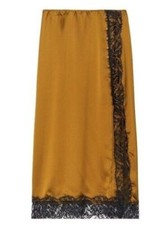 VICTORIA'S SECRET MIDI SLIP LACE SATIN SKIRT SIDE BUTTON SLIT XS ,S ,X L Olive