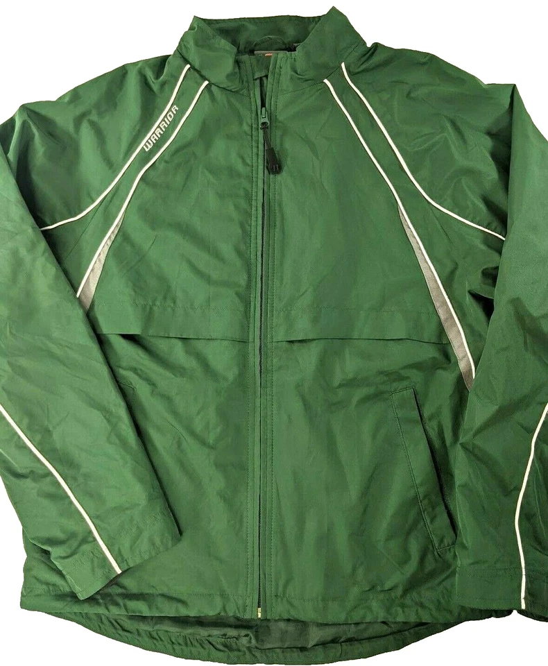 Chaqueta de satén verde guerrero hockey lacrosse ventilada abrigo de calentamiento para hombre pequeña Foto 2 de 4