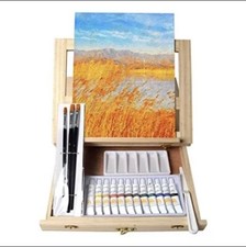 Tavolozza 19pcs Painting Table Easel Set, Wooden Mixed Media Art Set Easel Kit I