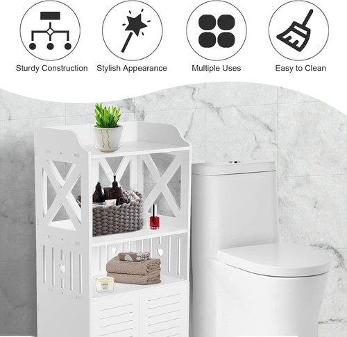 White Bathroom 3 Tier 2 Doors WPC Cabinet Shelf Cupboard Bedroom Storage Unit - Picture 3 of 12