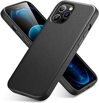 Hochwertige iPhone 12 Pro Max Schutzhülle aus Echtleder/Aluknöpfen/Passt perfekt