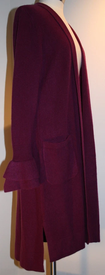 Cárdigan plumero Isaac Mizrahi 2 capas cachemir con volantes puño para mujer 1X Foto 4 de 4