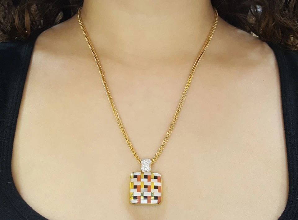 Asch Grossbardt Multi-Gemstone Square Diamond Necklace 0.3 ct 14K 30 Grams - Image 2 of 4