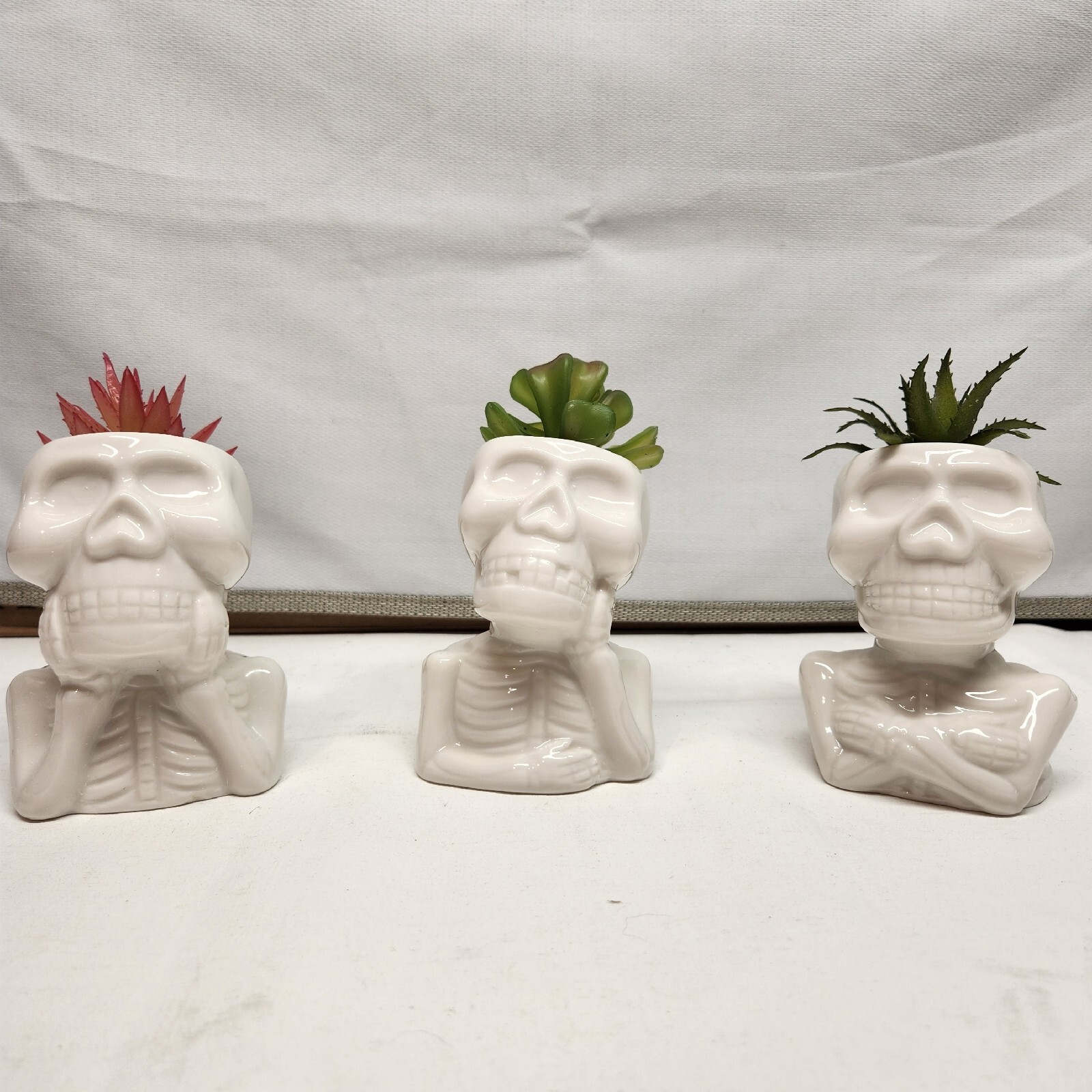 Artificial Plants In White Skelton Pots 3 Different Poses-image