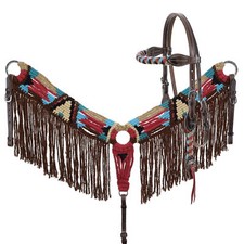 Showman Desert Blaze Mohair Browband Headstall and Breastcollar Set FREE SHIP 