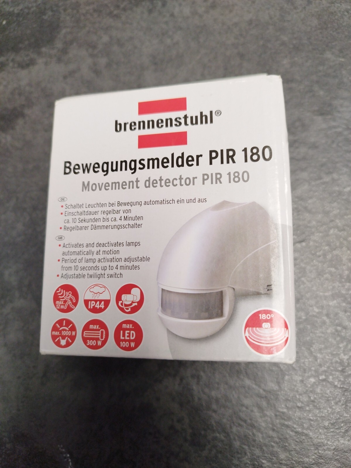 Brennenstuhl PIR Motion Detector Movement Sensor 180 Degree 12 Metre Range 7E6G